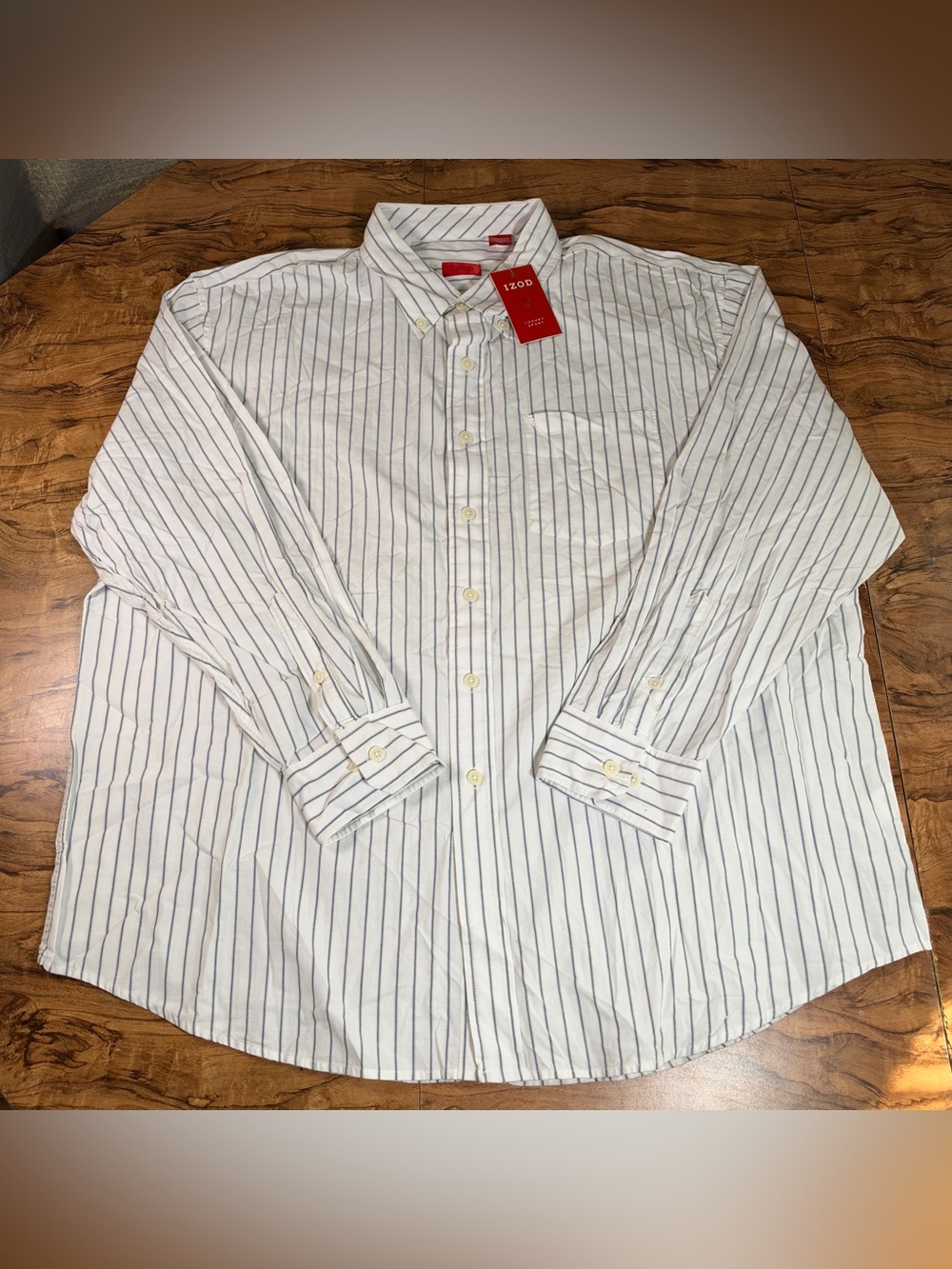 NWT IZOD Luxury Sport Shirt Men’s XXL White Blue Striped Long Sleeve Button Down